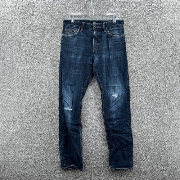 Boss Hugo Boss Maine Jeans Men 32 X 34 Regular Fit Blue Distressed Stretch Denim